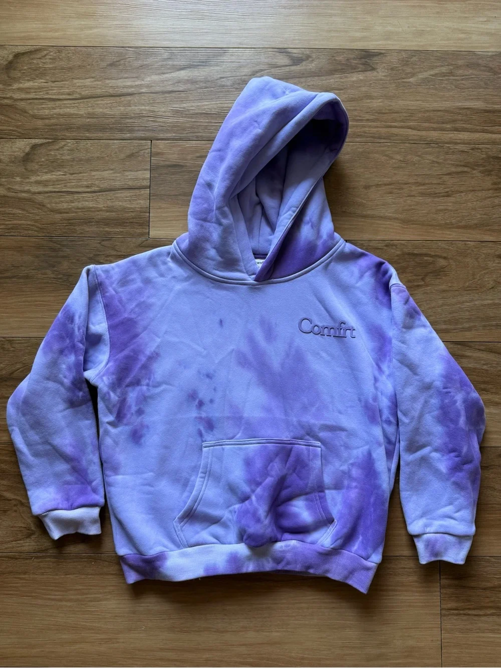 Comfrt Kids Hoodie Purple Tie Dye Size Large Heavyweight Fleece Pullover